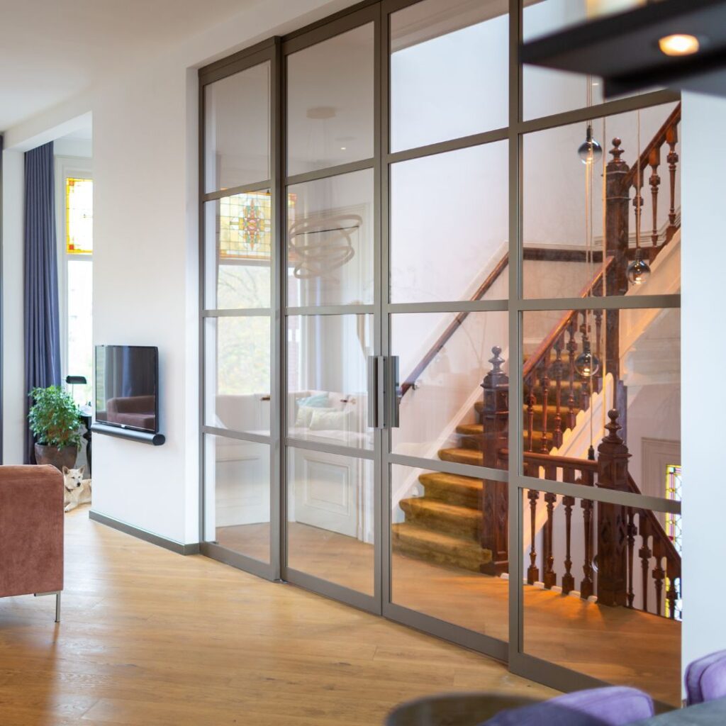 Skygate stalen scheidingswanden – stijlvolle ruimteverdeling op maat stalen scheidingswand – Skygate design stalen deuren op maat, stalen roomdivider, stalen wand met glas, stalen binnenwand, Skygate Naarden