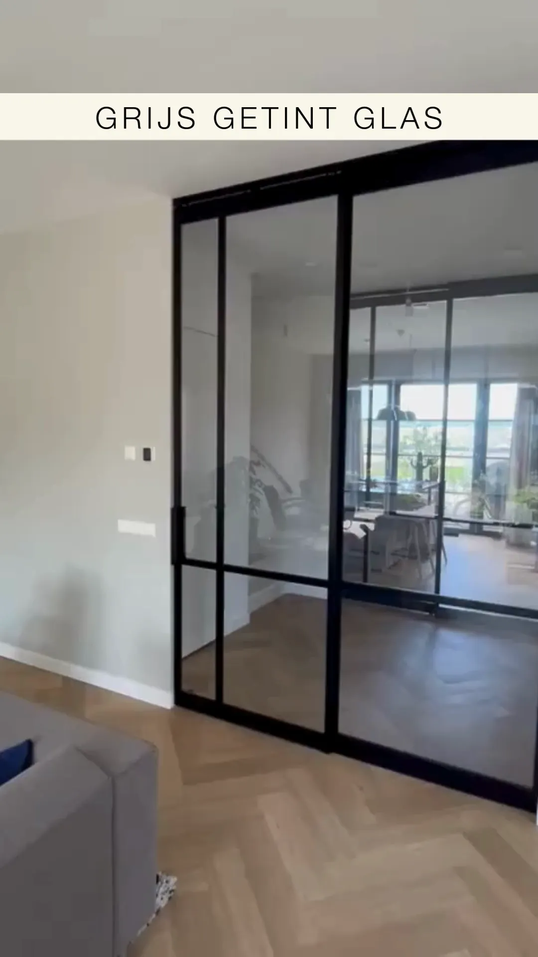 Stalen schuifdeuren met grijsgetint rookglas