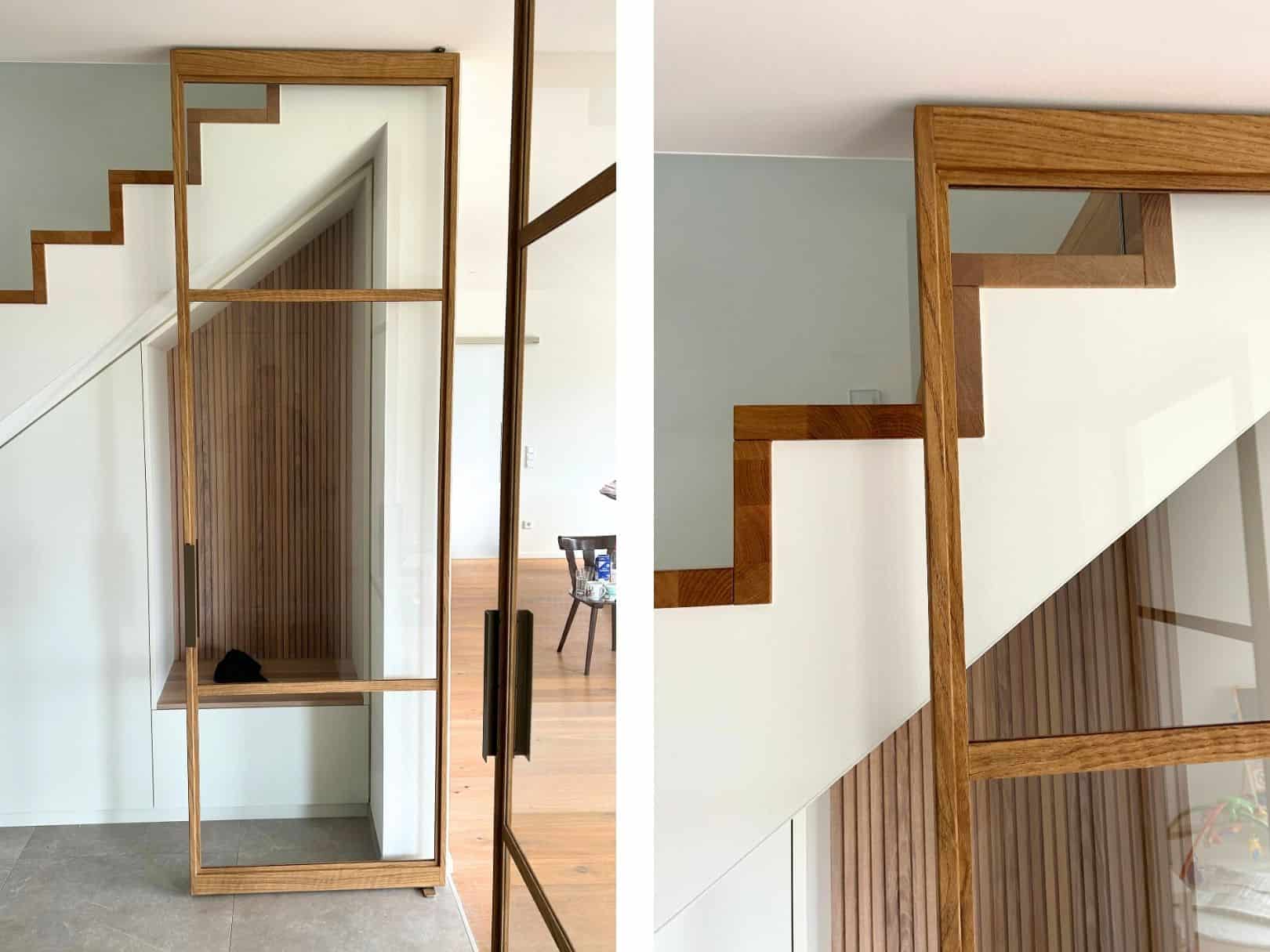 Stalen taatsdeur met ribbelglas en organische ronde vormen in maatwerk interieur
